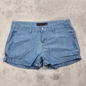 Penshoppe Shorts Womens S Blue Chambray Cuffed Chino Flat Front Preppy Casual